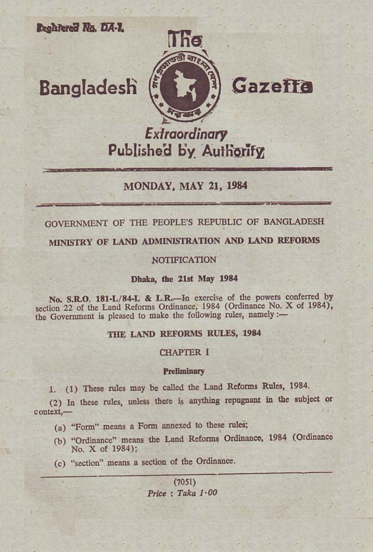 THE LAND REFORMS RULES, 1984
