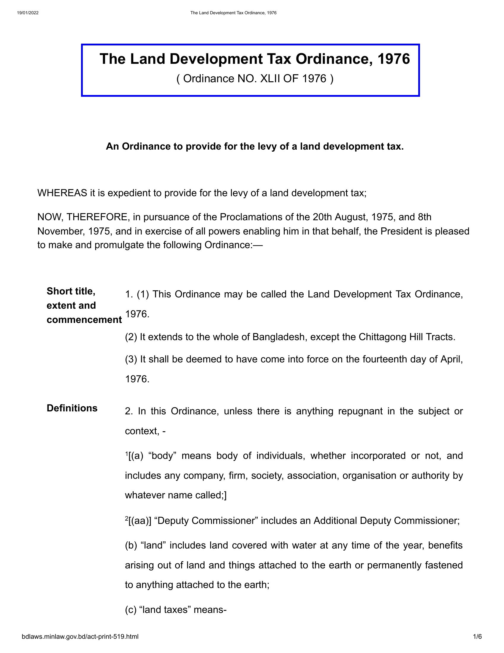 Land Development Tax Ordinance, 1976